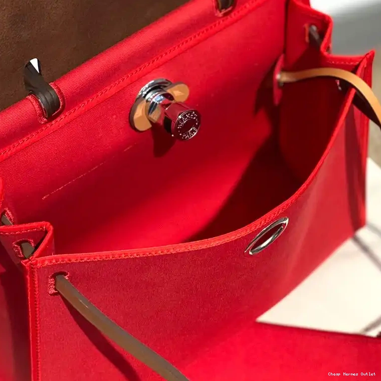 Cheap Hardware Herbag Palladium Bag Canvas In Hermes Red Brown 0509